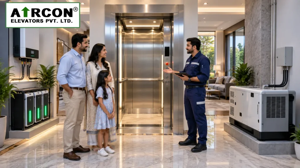 Home Elevator Power Backup with inverter and generator for residential lift installation